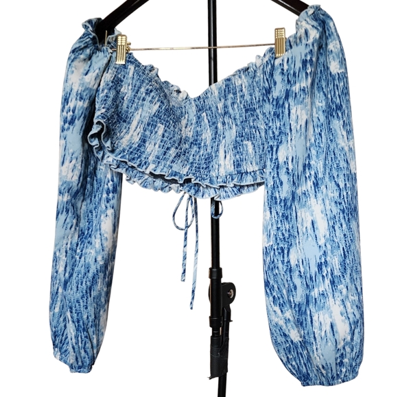 Blue Off-Shoulder Women's Top - Picture 3 of 3